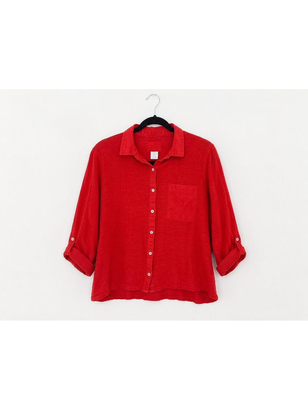 Sigrid Olsen Red Linen Button Front Shirt Size M Coastal Casual Lightweight